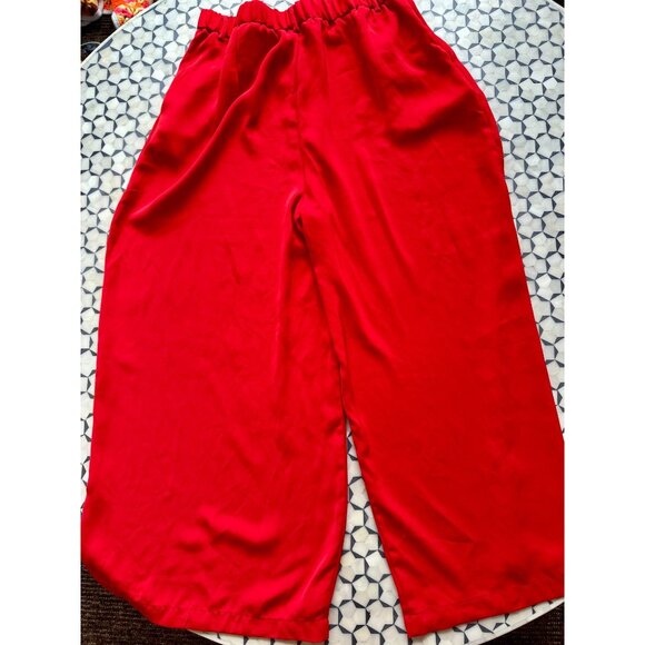 Red Wide-Leg Pleated Pants Medium Tonjori 100% Polyester - Picture 2 of 5